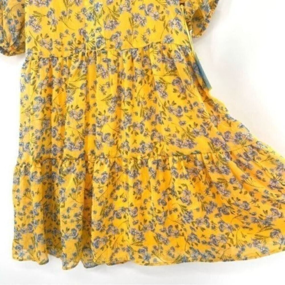 CeCe Yellow Flowy Floral Print Babydoll Dress - Picture 12 of 14